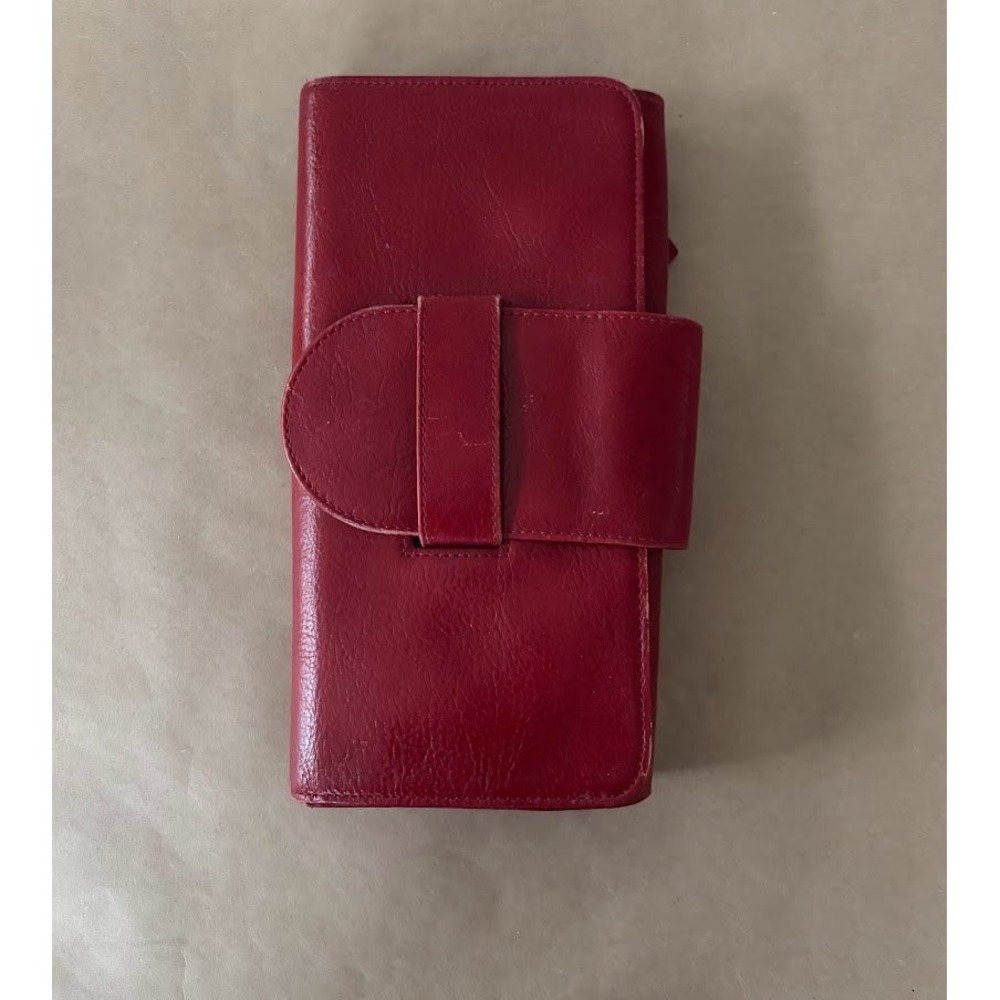 Red Genuine Leather Large Tri-fold Travel Wallet Organizer Clutch Organizer